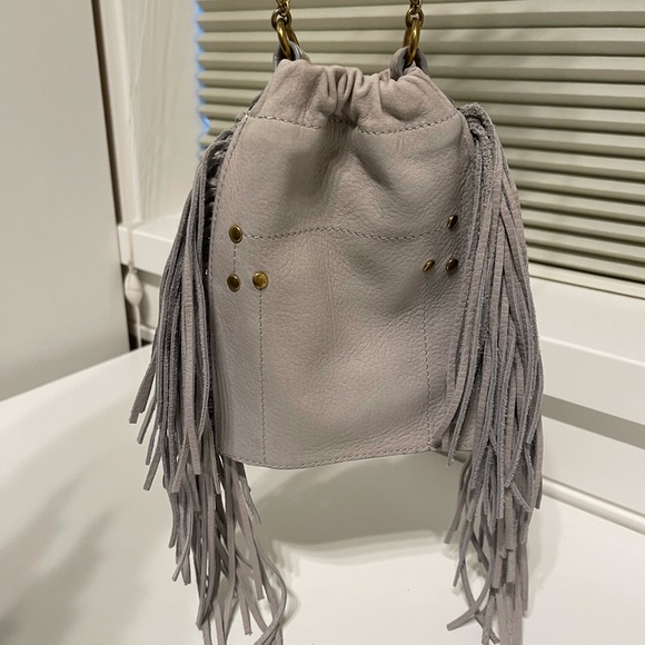 Jerome Dreyfuss Gray Pebbled Leather Fringe Trim "Small Gary" Crossbody Bag - Picture 2 of 5